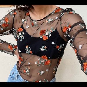 Sheer floral print long sleeve